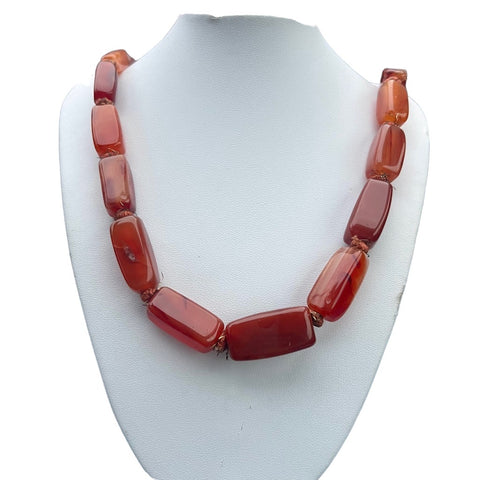 Vintage Carnelian Agate 24” Necklace Womens Chunky Statement Gem Piece