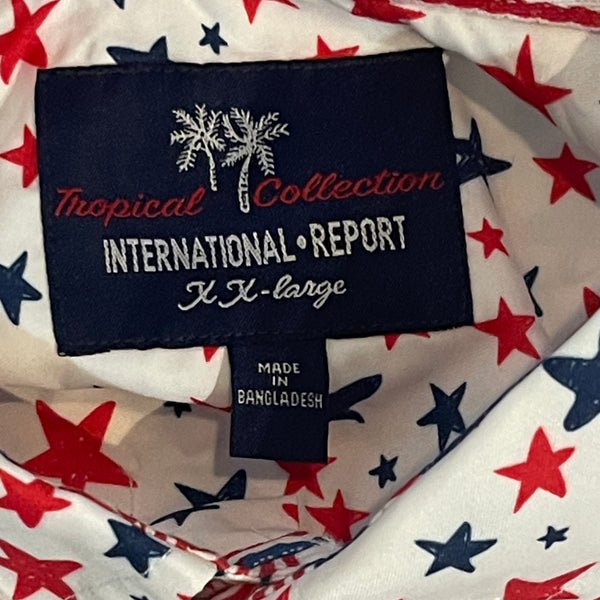 Men's Sz 2XL Shirt Button Up Red White & Blue Patriotic Star Casual Top New
