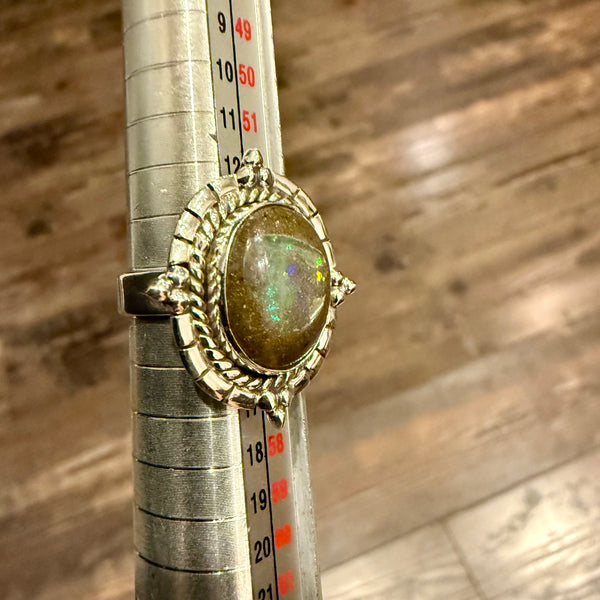 Stunning Boulder Opal Ring Southwestern Oval  Framed Sterling Silver Size 7 New