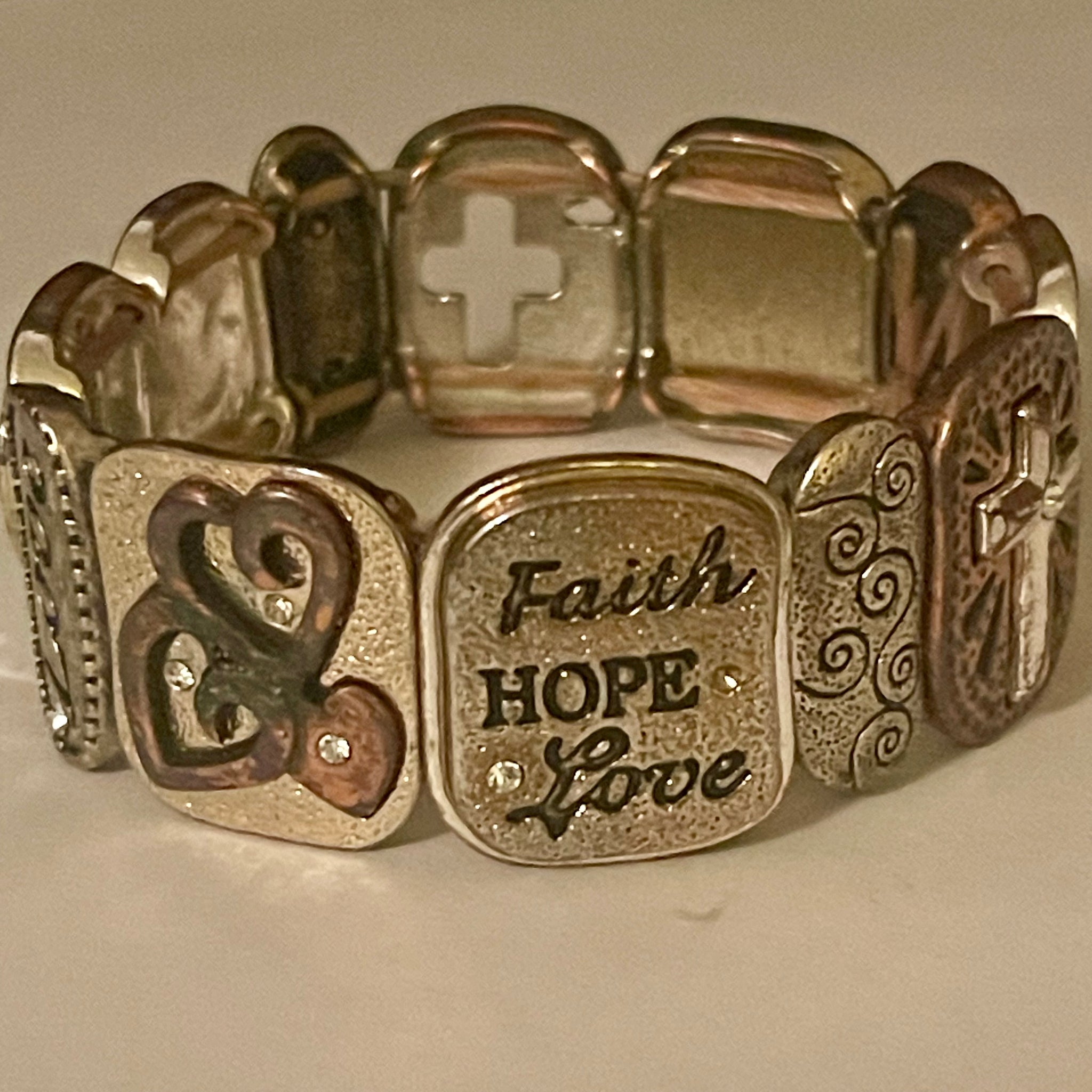 Faith Hope Love Stretch Bracelet Womens Tri Color Fashion Engraved Accessory