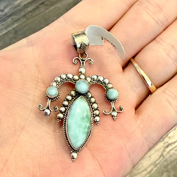 Unique Natural Larimar Gemstone Necklace Pendant 925 Sterling Silver New