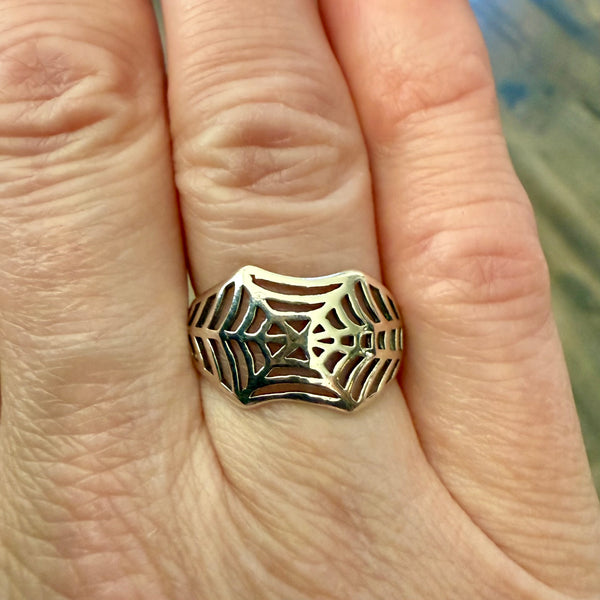 Sterling Silver Spider Web Boho Statement Ring Size 6 New