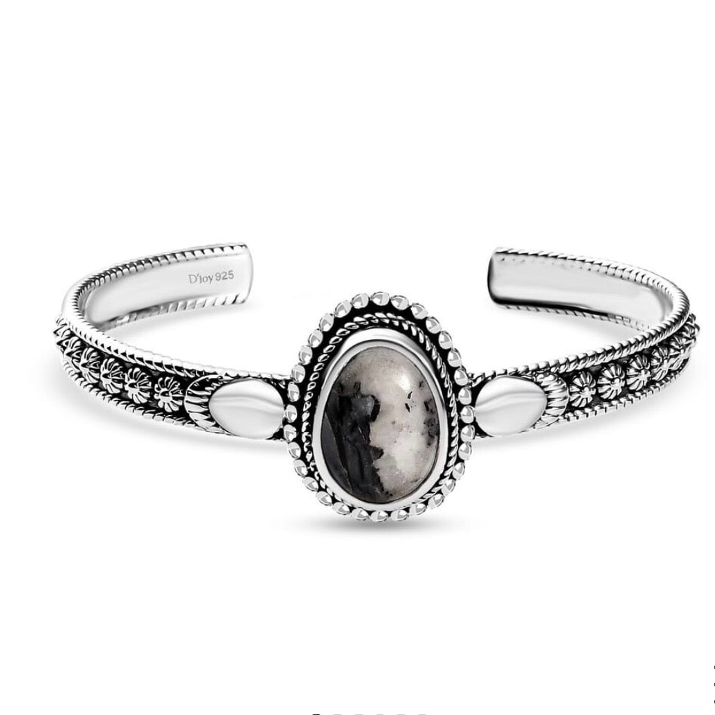 Artisan Crafted White Buffalo 10.30 ctw Cuff Bracelet Sterling Silver 7.25 In