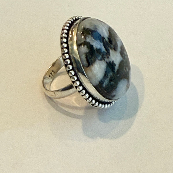Stunning Natural Round White Buffalo Ring Southwestern Sterling Silver Statement