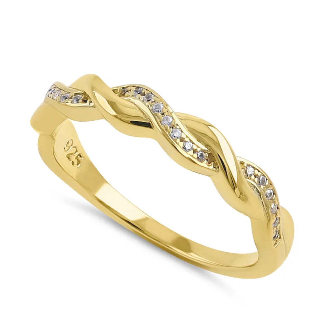 14k Gold Vermeil Braided CZ Stacker Wedding Engagement Dainty Band Ring New