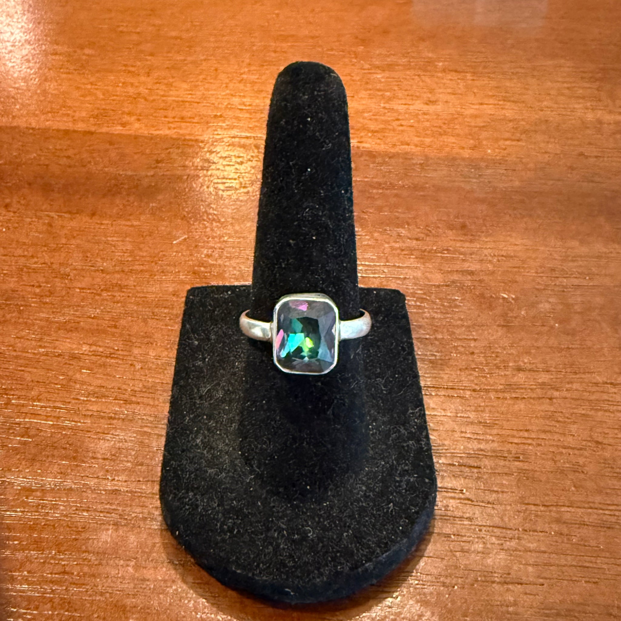 Genuine 2.5ct Mystic Rainbow Topaz Emerald Cut 925 Sterling Silver Ring Size 6 New