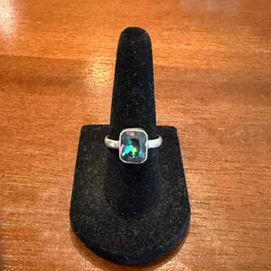 Genuine 2.5ct Mystic Rainbow Topaz Emerald Cut 925 Sterling Silver Ring Size 6 New