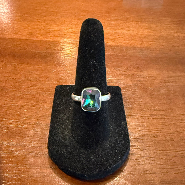 Genuine 2.5ct Mystic Rainbow Topaz Emerald Cut 925 Sterling Silver Ring Size 6 New