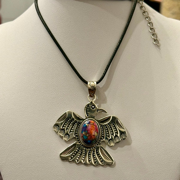 Unique Pink Dahlia Turquoise Thunderbird Necklace Southwestern Boho Casual New
