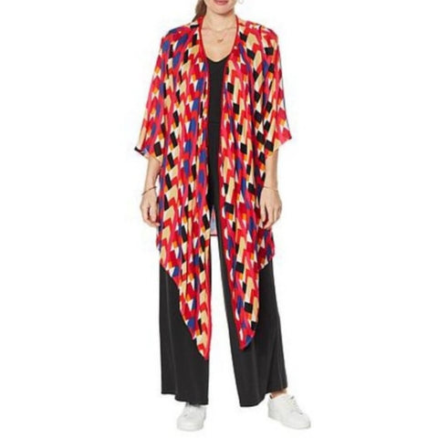 Lightweight Curations Cardigan Womens Shark Bite Hem Geo Printed Duster M / L