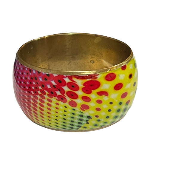 Wide Rainbow Color Enamel Bangle Bracelet Womens Vintage Abstract Oval Art Jewelry