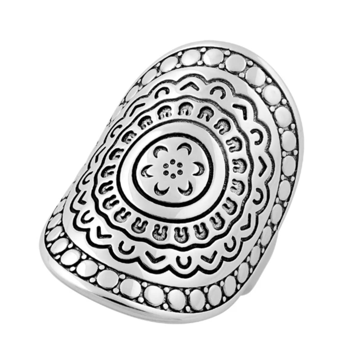 Solid 925 Sterling Silver Boho Floral Enchanted Shield Ring Size 6 New