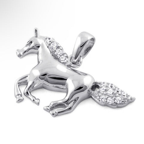 Sterling Silver Horse Clear CZ Necklace Pendant New