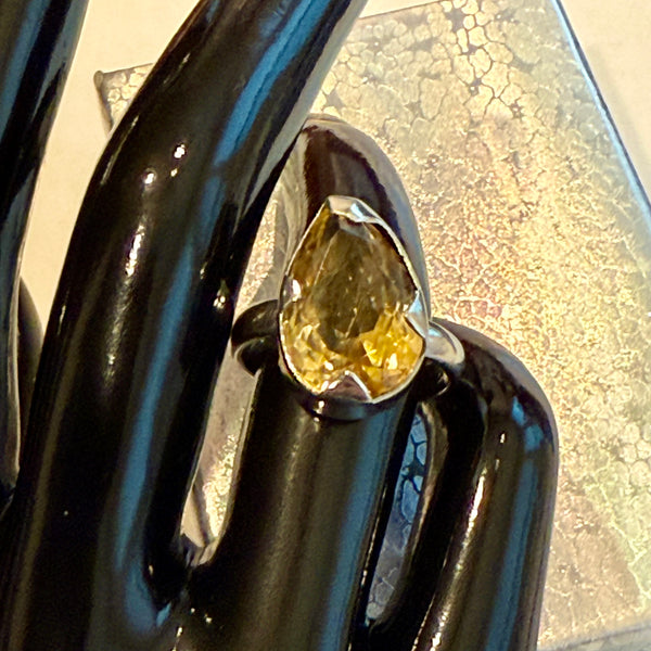 Stunning Faceted Genuine Solitaire Citrine Statement Teardrop Ring Size 8 New