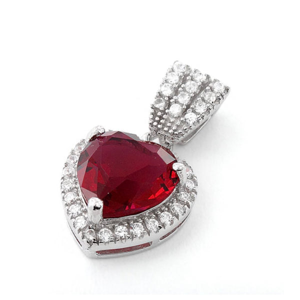 Sterling Silver Ruby Big Heart CZ Valentine Necklace Pendant New