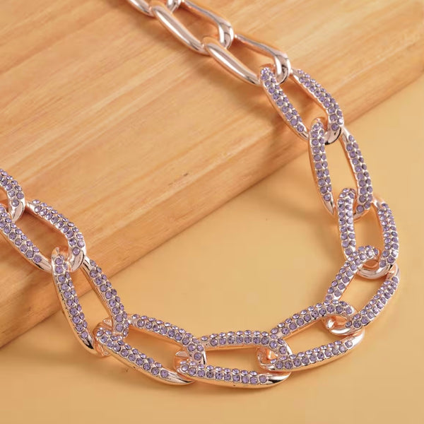 Purple Austrian Crystal Paperclip Rose Gold Necklace 18.5-22.50”