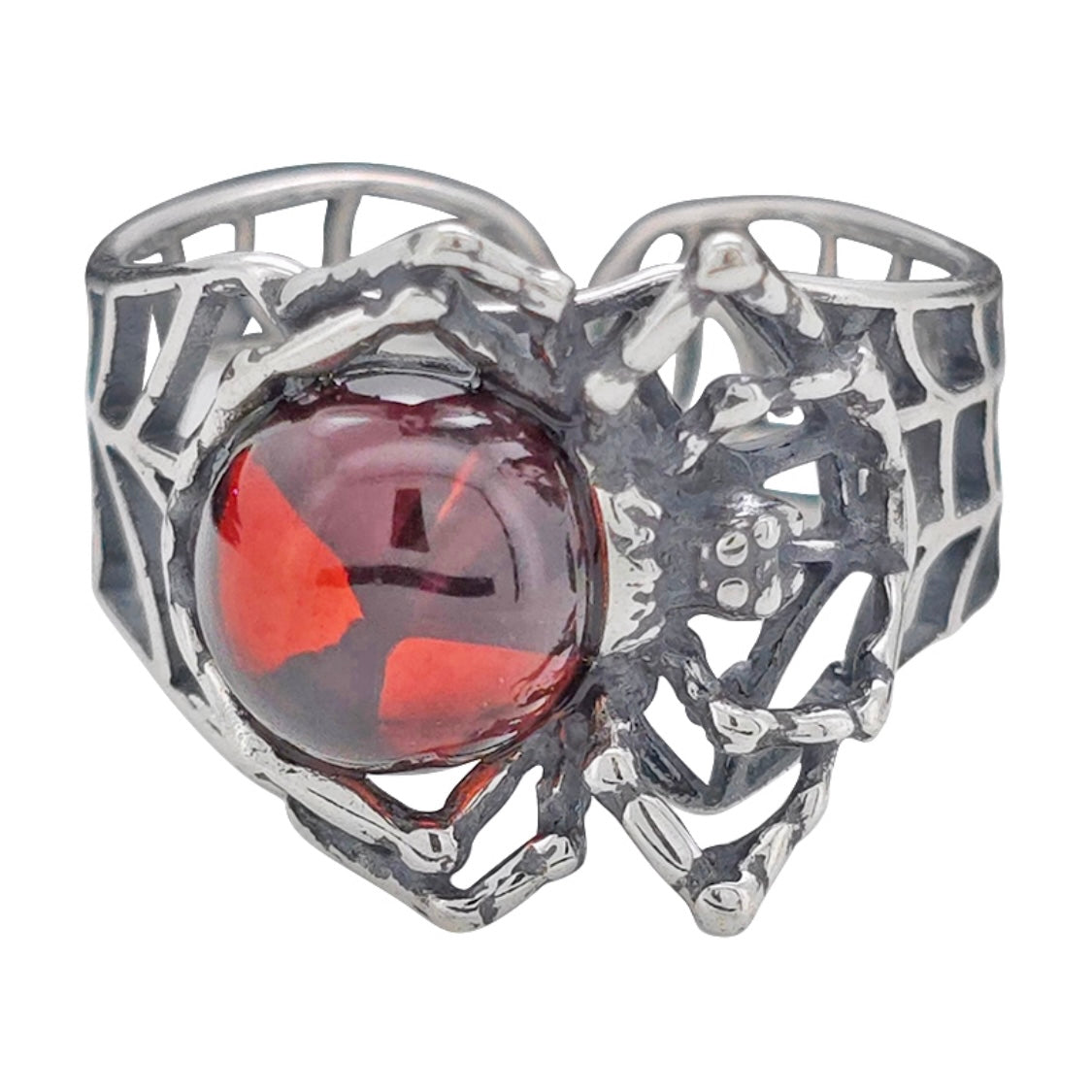 Baltic Cherry Amber 925 Sterling Silver Adjustable Spider Web Ring Boho New