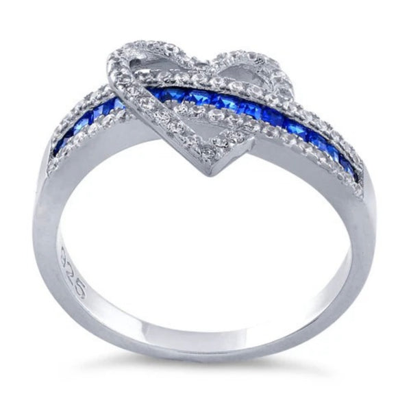 Exotic Heart Blue Sapphire Sterling Silver Ring Size 8