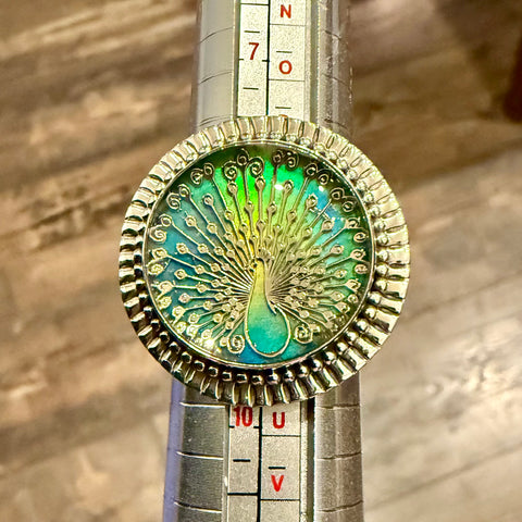 Beautiful Aurora Opal Cabochon Peacock Statement Ring Sterling Silver Size 9