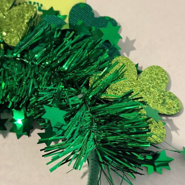 St. Patrick's Day Feelin' Lucky Jumbo Glitter Tinsel Clover Print Headband Green