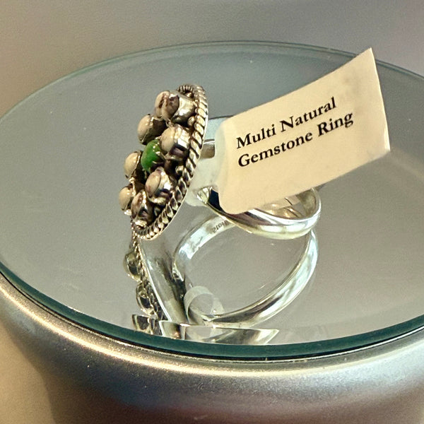 Southwestern Wild Horse Turquoise & Chalcedony Adjustable Ring Artisan Made