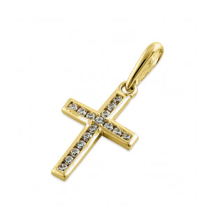 Solid 14K Yellow Gold CZ Cross Pendant