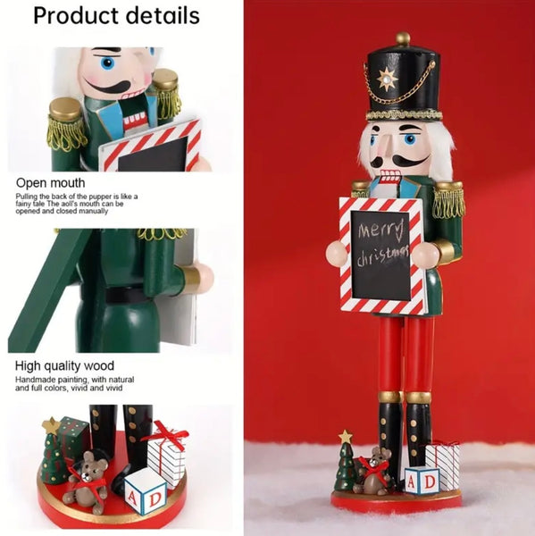 Wooden Green Soldier Nutcracker With Chalkboard Sign Casual Christmas Home Decor