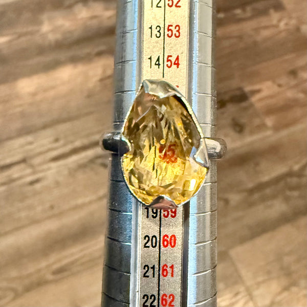 Stunning Faceted Genuine Solitaire Citrine Statement Teardrop Ring Size 8 New