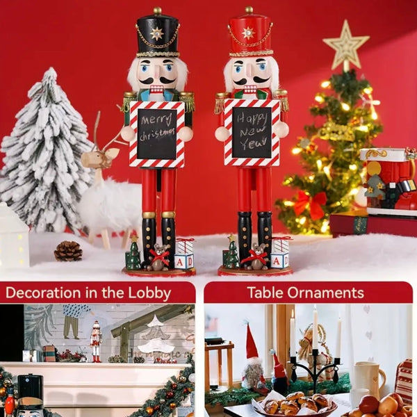 Wooden Green Soldier Nutcracker With Chalkboard Sign Casual Christmas Home Decor