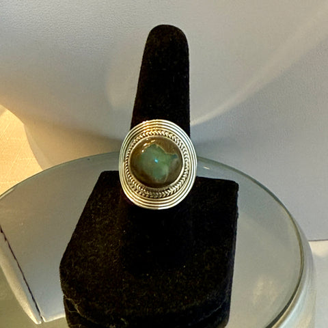 Stunning Boulder Opal Ring Southwestern Curved Circle Framed Sterling Silver