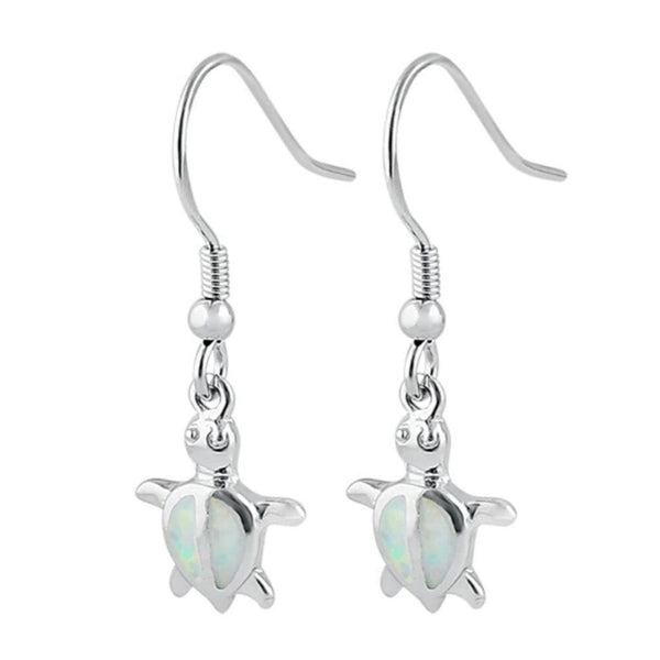 Sterling Silver White Lab Opal Sea Turtle Hook Earrings New