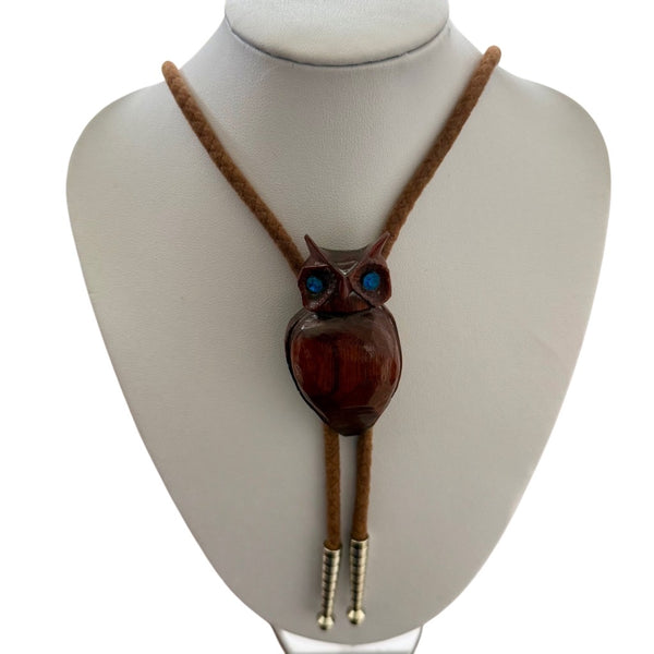 Vintage Western Style Wood Owl Bolo Tie Lariat Men’s Rustic Fashion Accessory