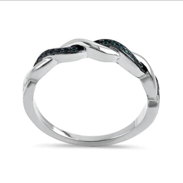Sterling Silver and Black Rhodium Plated Braided Green Emerald Ring Size 5