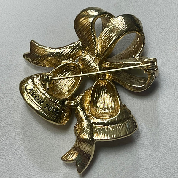Holiday Jingle Bell Brooch Womens Avon 2015 Christmas Rhinestone Enamel Pin