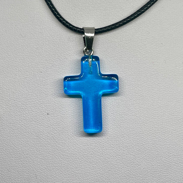 Blue Obsidian Stone Cross Necklace Womens Casual Boho Religious Faith Jewelry New