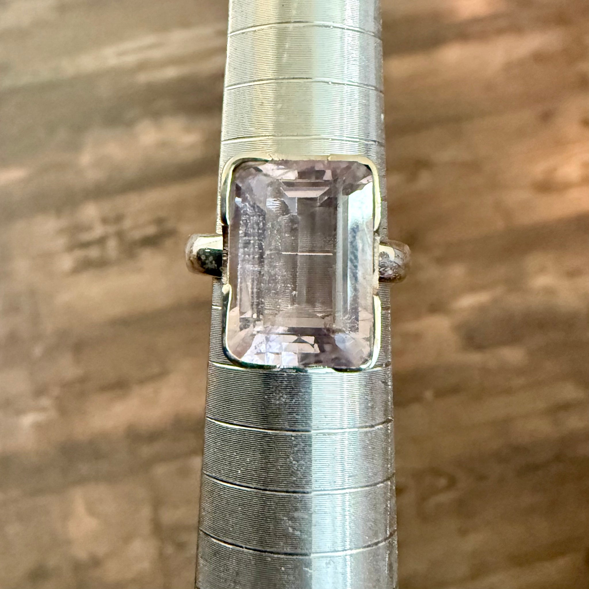 Stunning 5ct Emerald Facted Cut Morganite Statement Ring Sterling Silver Size 7