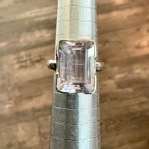 Stunning 5ct Emerald Facted Cut Morganite Statement Ring Sterling Silver Size 7