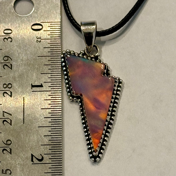 Stunning Aurora Opal Lightening Bolt Necklace Western Pendant Sterling Silver