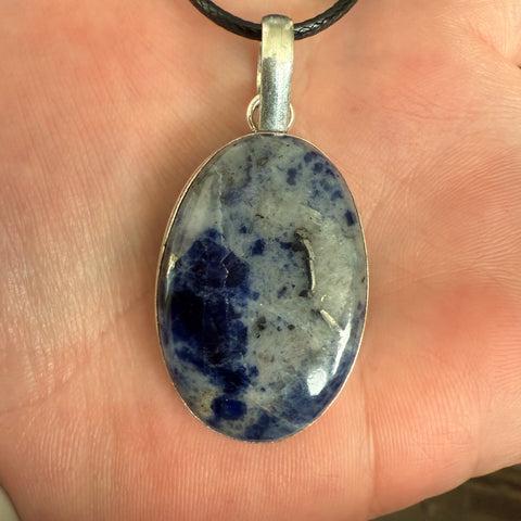 Sodalite Blue Marbled Gemstone Large Oval Pendant Adjustable Necklace
