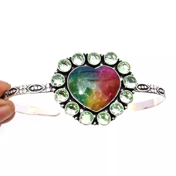 Solar Quartz Gemstone 925 Sterling Silver Handmade Jewelry Bracelet Adjustable