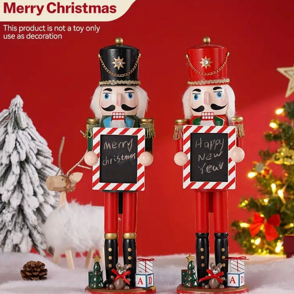 Wooden Green Soldier Nutcracker With Chalkboard Sign Casual Christmas Home Decor