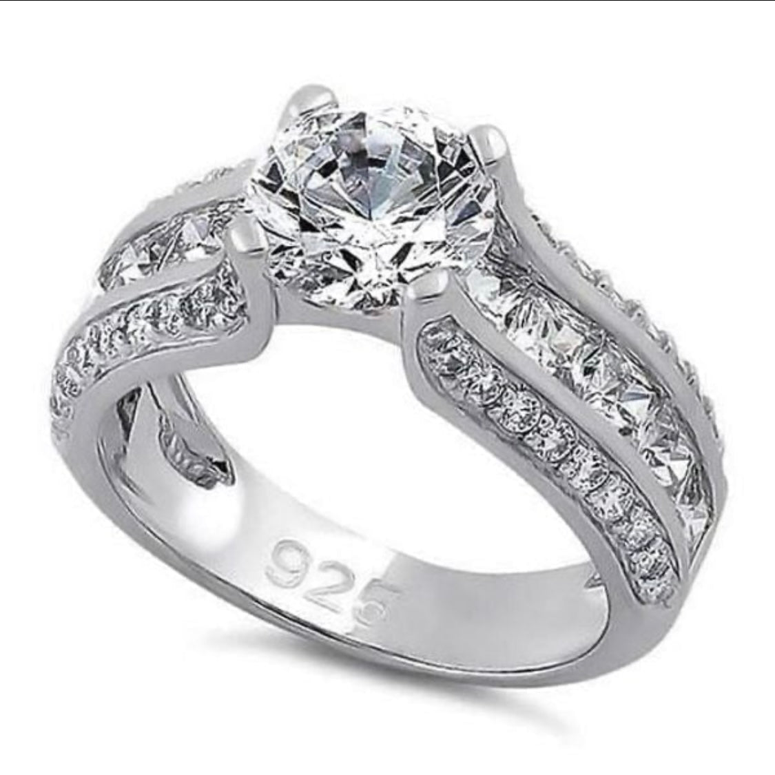 Sterling Silver Round & Princess Cut Clear CZ Ring Womens Wedding Jewelry