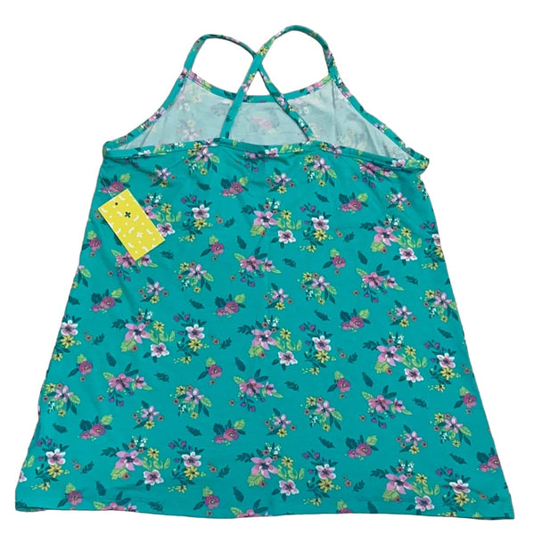 RUMI + RYDER L (12-14) Green Floral Ruffle Criss Cross Back Tank Top Girls New