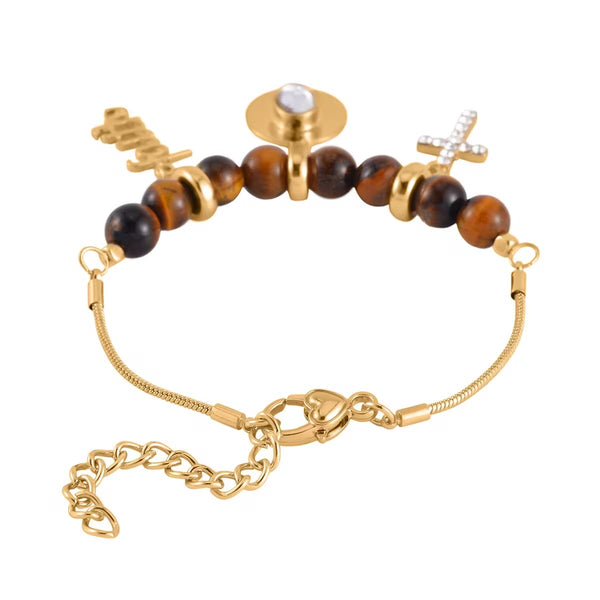 Black Agate Tiger's Eye and Multi Gemstone Set of 2 Faith Adjustable Bracelets