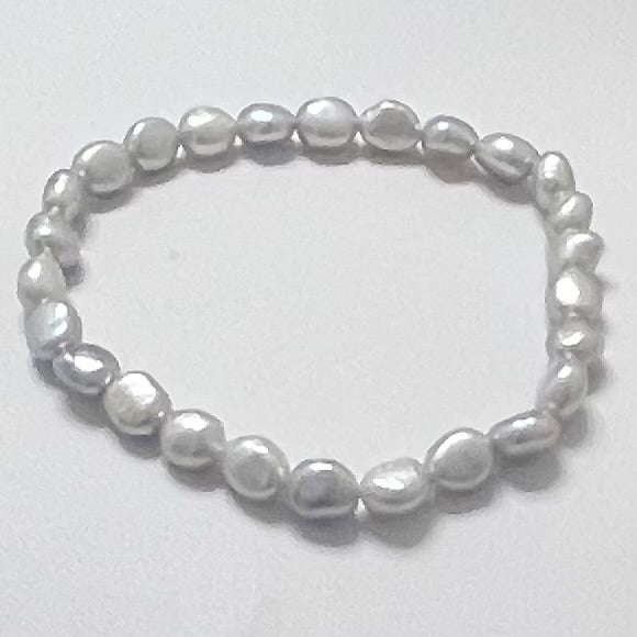 Silver Freshwater Pearl Bracelet Womens Classic Flexible Stretch Vintage Jewelry