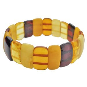 Genuine Multi Colored Baltic Amber Section Beaded Stretch Bracelet Natural New
