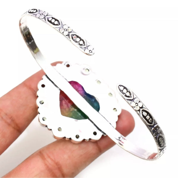 Solar Quartz Gemstone 925 Sterling Silver Handmade Jewelry Bracelet Adjustable