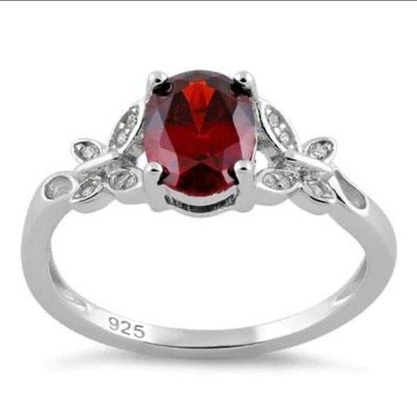 Sterling Silver Double Butterfly Dark Garnet Center Stone CZ Ring Size 10 New