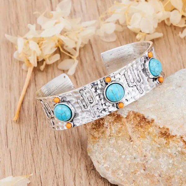 Desert Cactus Silver Bracelet Womens Casual Western Cuff New