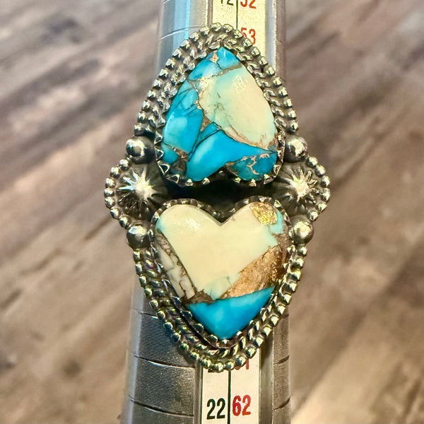Ice Blue Dahlia Copper Turquoise Southwestern Ring Sterling Silver Heart Sz 8